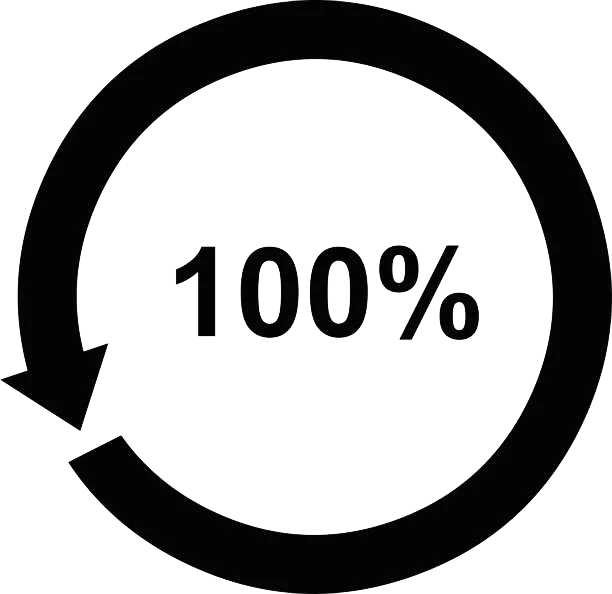 Circular icon with arrow and the text 100% in the center, symbolizing a closed, clean and leak-free system.