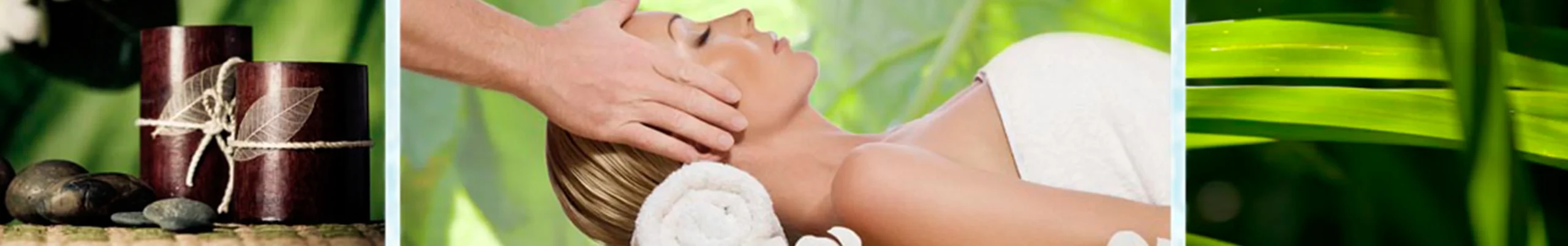 Relaxing aesthetic treatment with facial massage in a natural environment that transmits well-being and inner balance.
