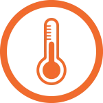 Orange thermometer icon representing aesthetic thermotherapy treatments through controlled heat application.