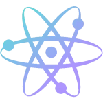 Abstract icon with atomic shape in shades of blue and violet representing kinetic wave technology in aesthetic treatments.