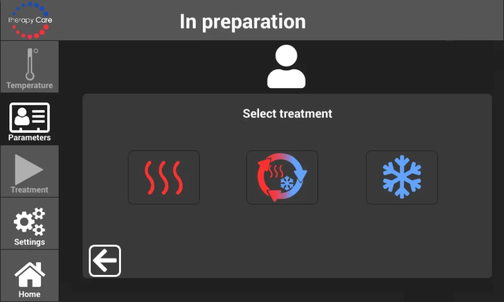 Digital interface that displays the selection of different processes with heat, cold or thermal contrast options, integrated with sequential active hydraulic compression.