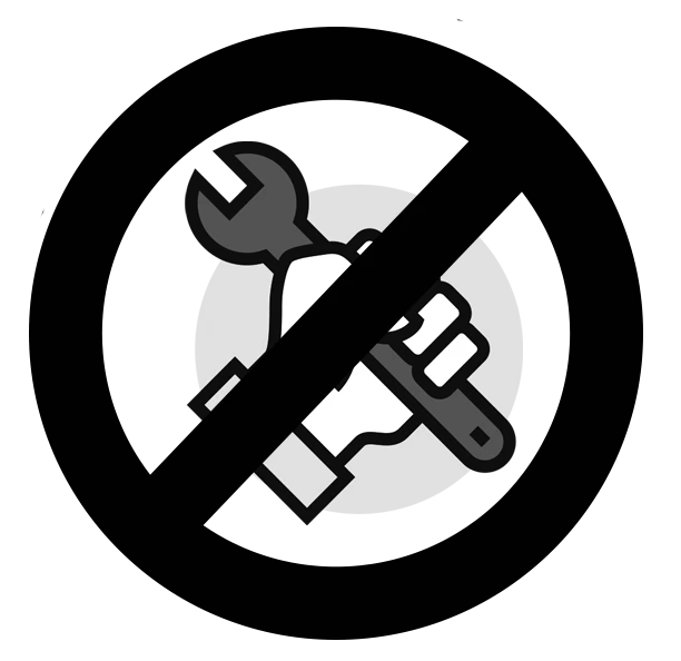 Icon of a hand with a tool crossed out, representing equipment that does not require maintenance.